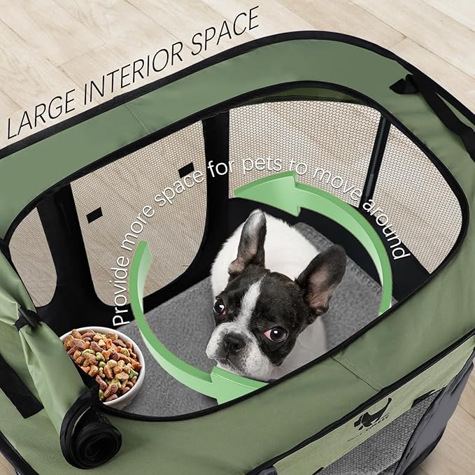 Rest-Eazzzy Dog Playpen, Foldable Kitten Playpen for Medium Dogs, Portable Pet Puppy Playpen with Removable Shade Cover, Indoor Outdoor Travel Camping Use for Small Pets with Carrying Case (S, Green)