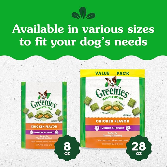Greenies Smartbites Soft Dog Treats, Dog Immune Support Crunchy & Soft, Chicken Flavor, 8 oz. Pack