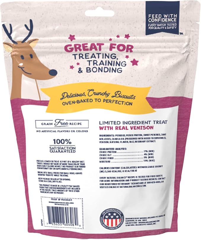 Natural Balance L.I.T. Sweet Potato and Venison Formula Dog Treats, Small Breed, 16-Ounce (2 Packs 8-Ounce each)