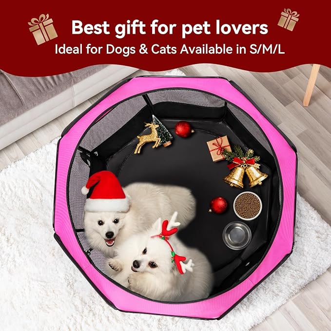 PETSFIT 29" Puppy Playpen with Removable Waterproof Mat & Zippered Roof | RV, Camping, Travel Dog Pen | Indoor/Outdoor Whelping & Cat Observation Space(29.5"x29.5"x16.5"H)