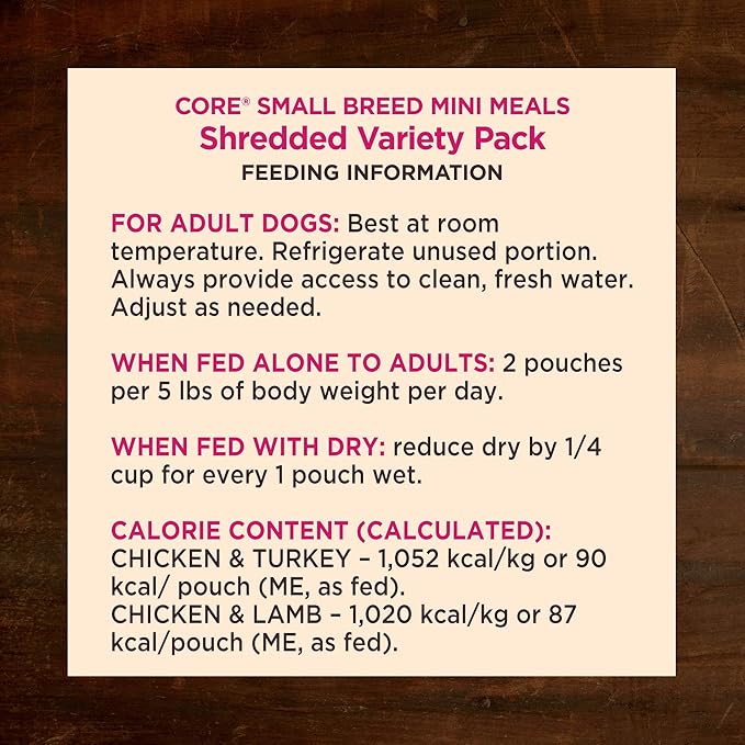 Wellness CORE Small Breed Mini Meals Shredded Variety Pack Adult Wet Dog Food, Grain Free, Natural, 3 oz, Pack of 12