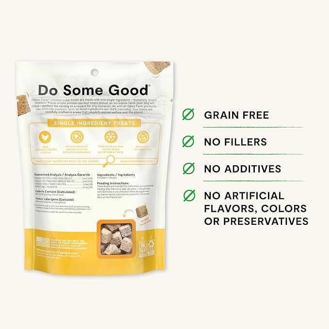 Open Farm Cubes, Freeze-Dried Raw, Single Ingredient Dog Treats, Chicken, 3oz Pouch