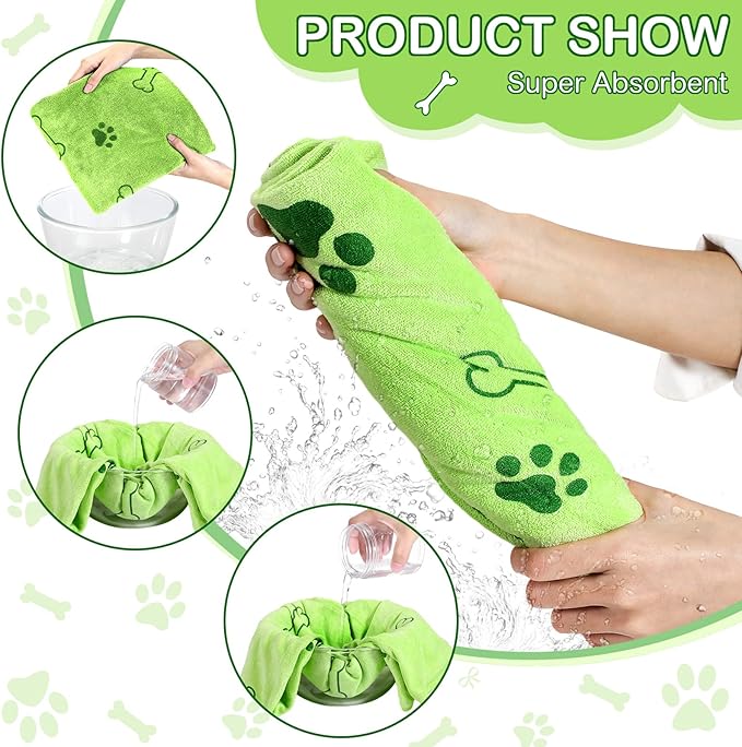 Chumia 8 Pcs Dog Towels for Drying Dogs Cats Pet Towels Bulk Puppy Microfiber Fast Drying Paw Bath Bathing Supplies Absorbent for Medium Pets(18 x 28 Inch,Dog Paw and Bone,Colorful)