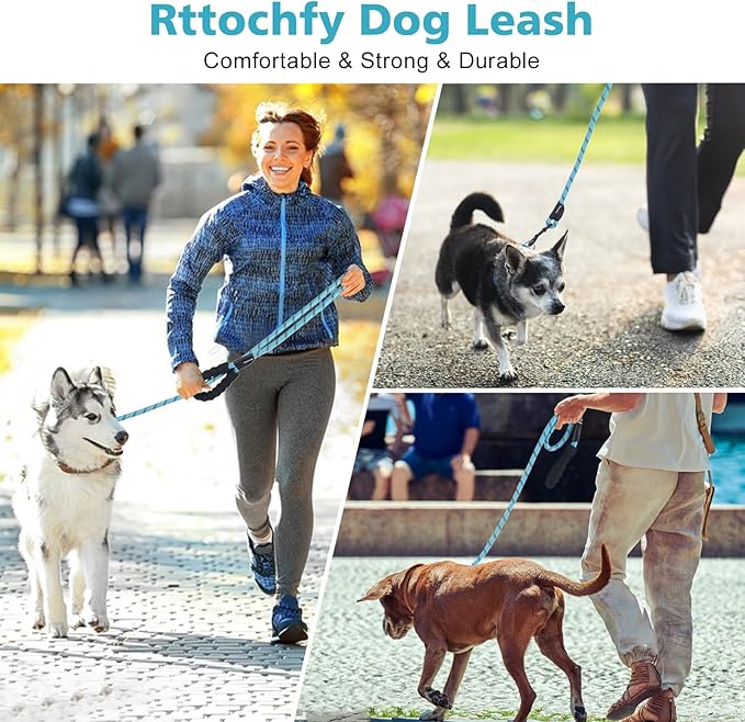 Rttochfy Rope Dog Leash 2/4/5/6/8/10 FT with Comfortable Padded Handle and Highly Reflective Threads for Small Medium and Large Dogs Heavy Duty (1/2"-6 FT, Green)