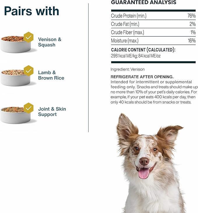 JustFoodForDogs Limited Ingredient Healthy Dog Treats and Dog Snacks, Jerky Treats, Human Grade, Preservative Free, Rawhide Free Chews, Low Calorie Treat - Venison Bark, 5 oz