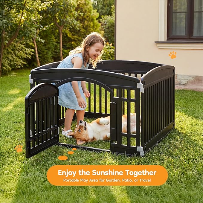 NEWBULIG Dog Playpen 4-Panel, 24IN Puppy Playpen, Stable Dog Play Pen Indoors/Outdoor with Secure Locking Door, Plastic Pet Fence for Small & Medium Dogs