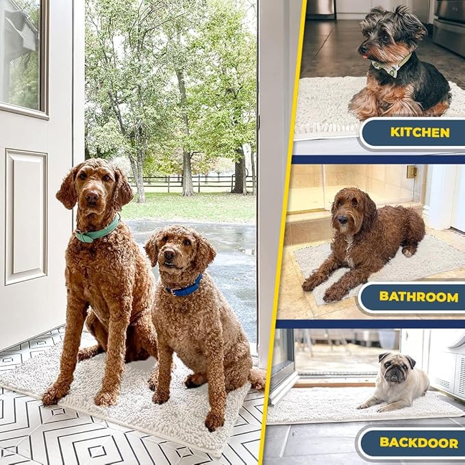Muddy Mat® | Super Absorbent Door Mat Indoor, Microfiber Quick Dry Chenille Entryway Rug, Non-Slip Front Door Mat, Indoor Mats for Entryway, Machine Washable Pet Rug, White 24" x 72"