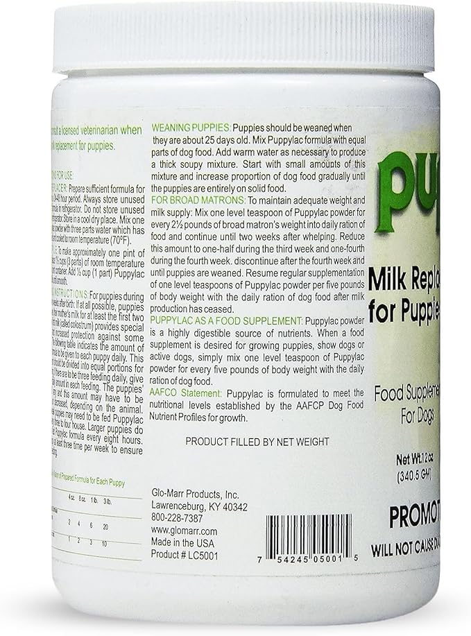 Balance Puppylac Milk Replacement for Puppies and Dogs - Supplement Powder for Newborn and Weaning Dogs - Supports Hleathy Weight Gain - Gentle on Stomach - AAFCO Growth Formula - Made in USA - 12oz