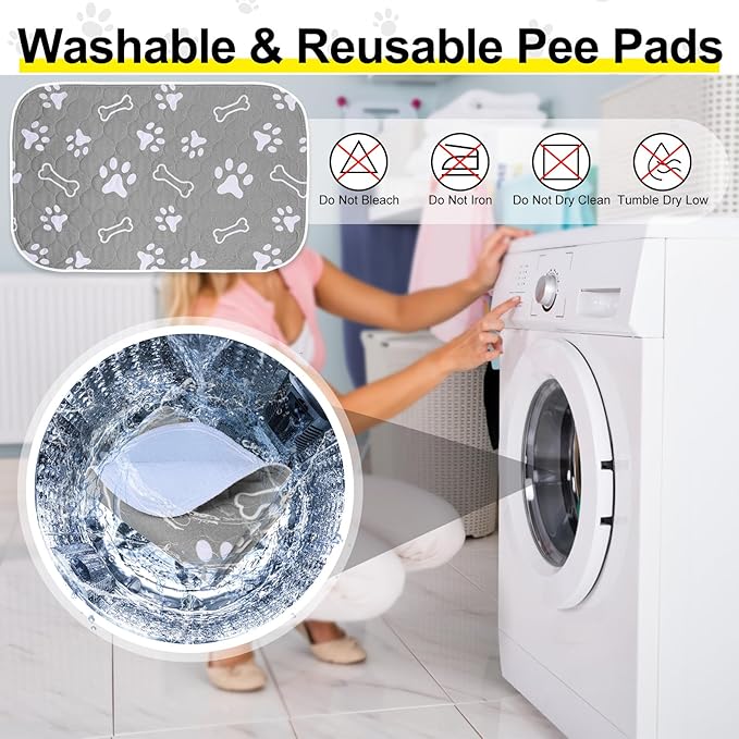 BEAUTYZOO 6 Pack Washable Pee Pads for Dogs, Reusable Puppy Pads for Potty Training, Waterproof Super Absorbent Whelping Pads Mats Non Slip Against Urine for Small Medium Dogs Cats, 16" x 24"