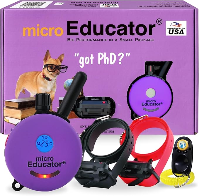 Educator ME- 302 Micro E Collar for Dog Training with Remote - 1/3 Mile Range, Waterproof, 100 Blunt Stimulation Levels, Tone or Vibration Mode, Night Light for Small, Medium & Large Dogs (2 Dogs)