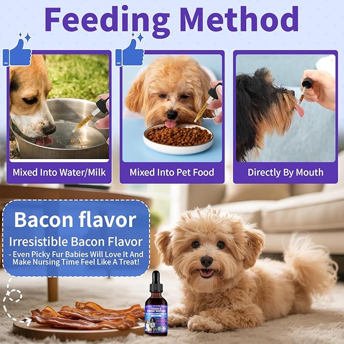 Cat Constipation Relief for Digestive Health Support + Dog Cough Treatment Support for Dogs for Breathing Comfort Bundle, Easy-to-Use, 60 ml/2 Fl Oz Each, Multi-Pet Family Care Solution