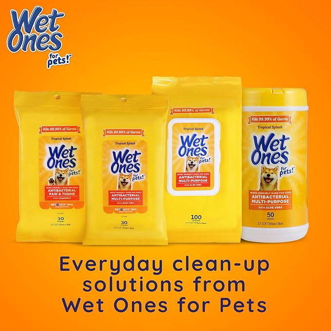 Wet Ones for Pets Antibacterial Dog Paw Cleaner with Built-in Scrubber Brush, Tropical Splash Scent - Foaming Cleanser for Dog Paws - Paw Washer & Grooming Care, 5 Ounce
