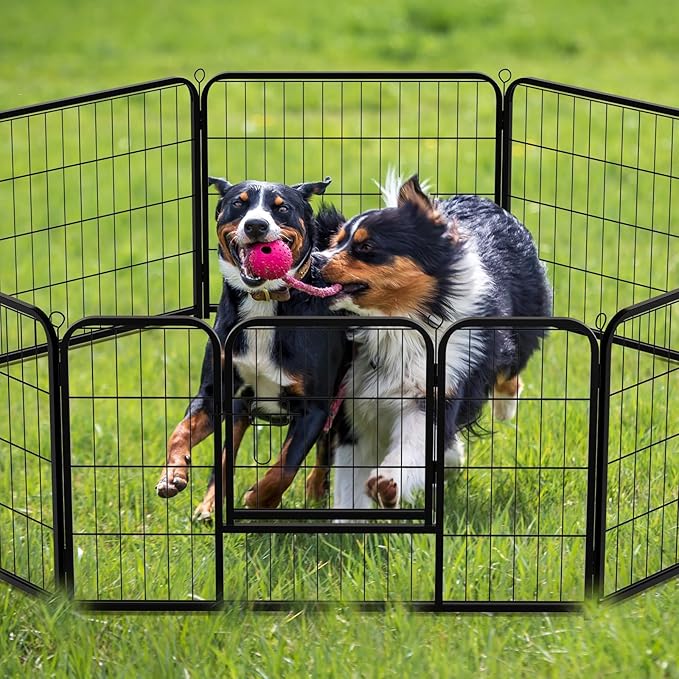 NEWBULIG Dog Playpen 8 Panels 32" Height Foldable Heavy Duty Metal Dog Exercise Playpen Puppy Fence for Indoor Outdoor Yard