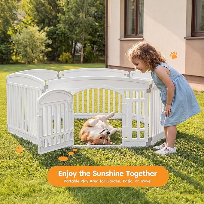 NEWBULIG Dog Playpen 6-Panel, 24IN Puppy Playpen, Stable Dog Play Pen Indoors/Outdoor with Secure Locking Door, Plastic Pet Fence for Small & Medium Dogs