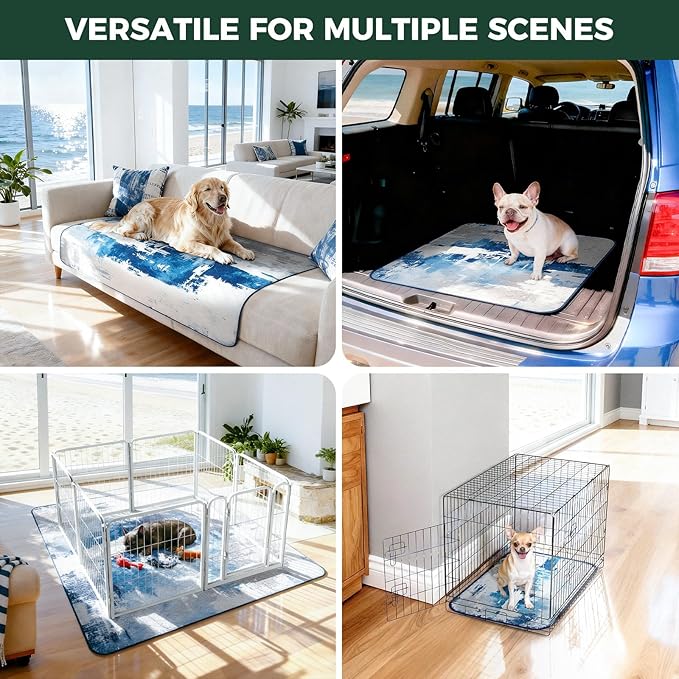 FXW Washable Pee Pads for Dogs, Leak-Proof & Non-Slip, Specifically Designed for 36inch Cages, 23" x 35" Rectangle, Tie-Dye Blue, 2 Packs