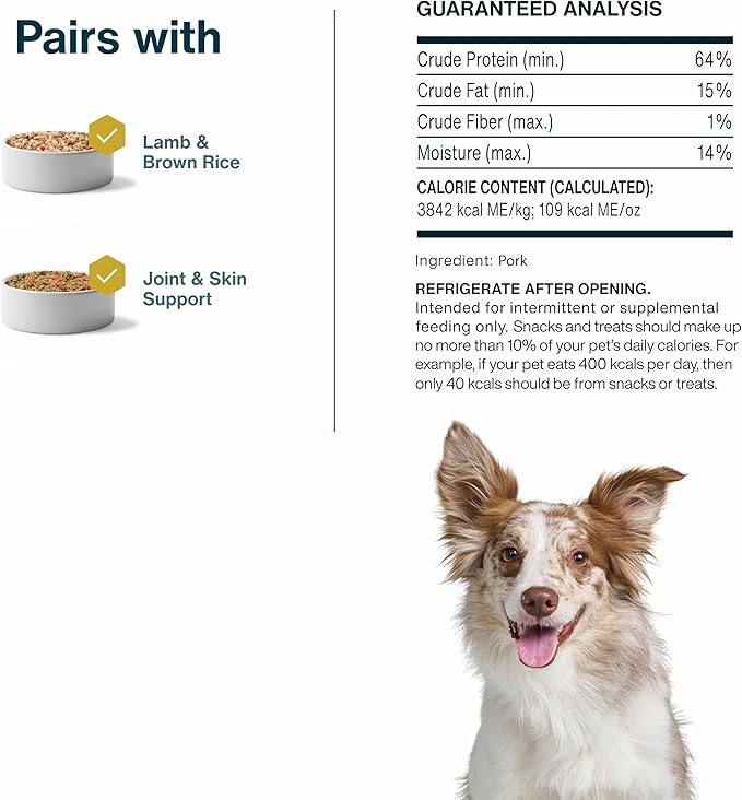 JustFoodForDogs Single Ingredient Healthy Dog Treats and Dog Snacks, Jerky Treats, Human Grade, Preservative and Grain Free, Rawhide Free Chews, Low Calorie Treat - Pork, 5 oz