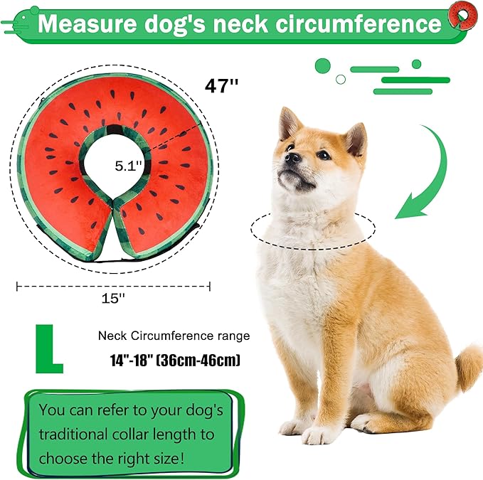 Recovery Donut Collar for Dogs & Cat,Inflatable Dog Collar Alternative After Surgery,Soft Cone for Large Medium Small Pet(Watermelon,Large)