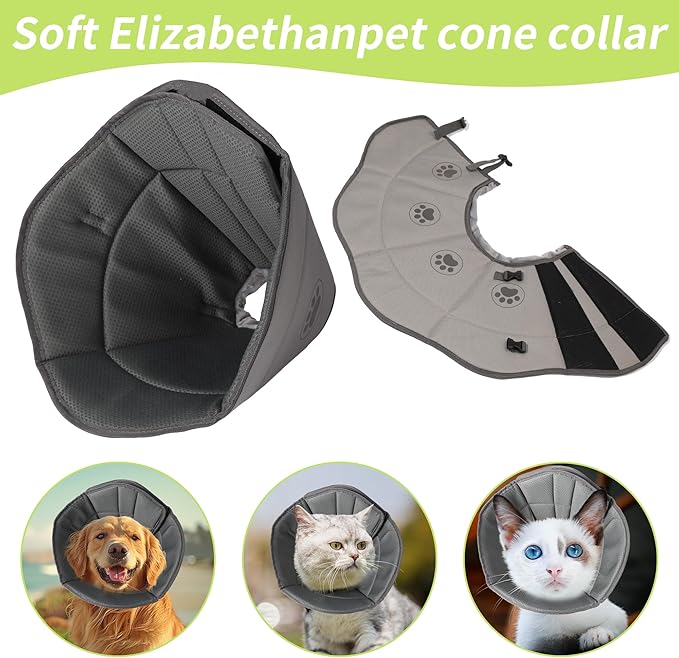 Soft Dog Cone for Small Medium Large Pets After Surgery, Comfy Cone for Dogs, Cones for Dogs to Stop Licking, Pet Elizabethan Collar Alternative to Prevent Licking Wounds (Grey, L)