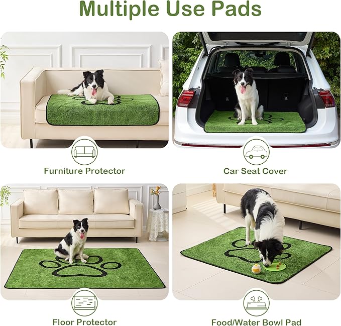 Qeils Reusable Dog Pee Pads, 4 Pack Super Absorbent & Leakproof Washable Puppy Pads with Soft Green Top Layer, for Potty Training, Crates, Couch, Car Seats & Pet Beds, 30"x 34"