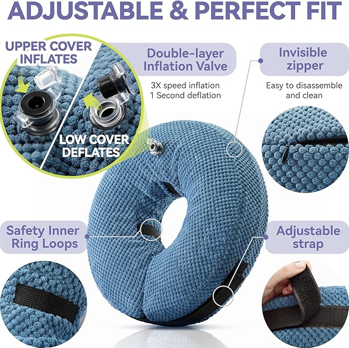 Loflaze Inflatable Dog Cone Collar - Dog Neck Donut Cone Collar Alternative After Surgery - Soft Cone for Large Medium Small Dogs Cats - Alternative Recovery E Collar (Blue, S)