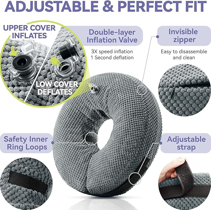 Loflaze Soft Inflatable Dog Cone Collar Alternative After Surgery - Dog Neck Donut E Collar for Large Medium Small Dogs Cats Post Surgery - Recovery Collar to Stop Licking - Grey, L+