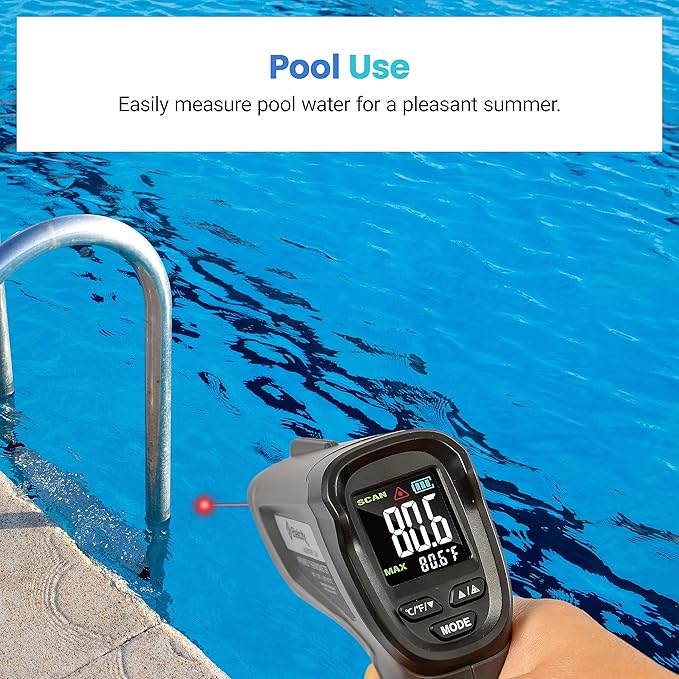 Etekcity Temperature Gun Infrared Thermometer -58ยฐF 1130ยฐF, Digital Laser Heat Gun with Adjustable Emissivity & Max Measure for Pizza Ovens, Griddles, Meat, Refrigerators, Engine, HVAC, Kitchen & Pool