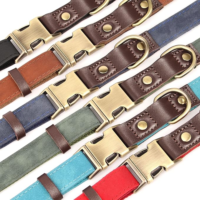 Didog Soft PU Leather Dog Collar for Large Dogs,Classic Adjustable Wide Dog Collars with Quick Release Metal Buckle,Easy Clean and Comfortable with Nylon Lining,Olive Green,XL Neck 20-27", Width 1¼"
