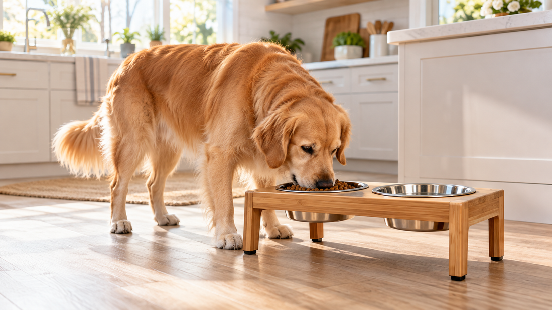 dog feeding schedule with a calm elevated feeding station