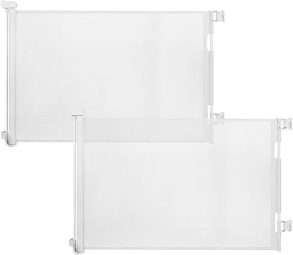 2PCS Retractable Baby Gates, Mesh Dog Gate for Doorways, 33.6" Tall, Expands to 55" Wide,Pet Safety Essential Fit for Baseboards, Wide Toddlers Gates for Hallways, Indoor & Outdoor,White
