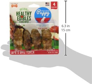 Nylabone Healthy Edibles Natural Puppy Chews Long Lasting Treats for Puppies, Lamb & Apple Flavor, Small/Regular (4 Count)