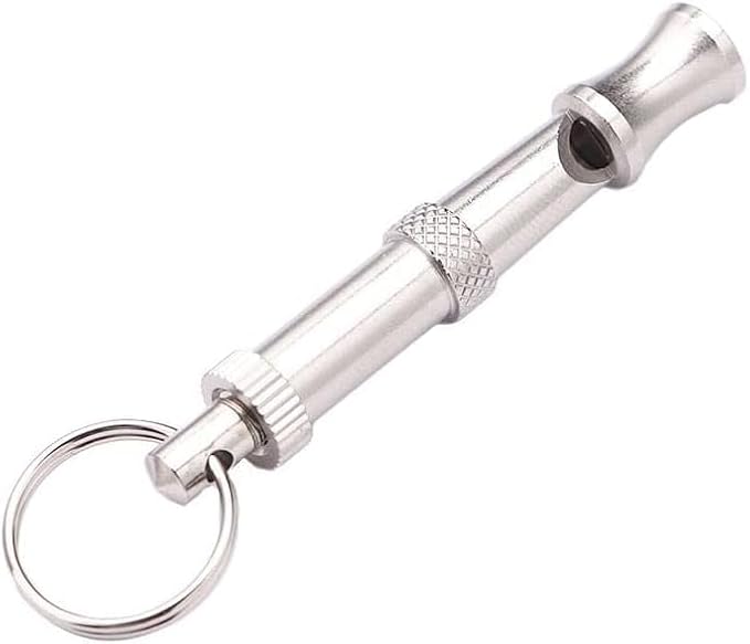 Silver Adjustable Ultrasonic Dog Whistle,Easy to Carry Dog Whistle Keychain,Stainless Steel Portable Whistle Pet Whistle Supersonic Whistle Dog Whistles for Pet Training,Training and Behavior Aids