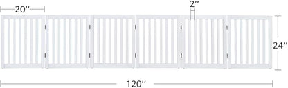 unipaws 120" Extra Wide Pet Gate, Free Standing Dog Gate for Doorways, Stairs, Foldable Puppy & Room Divider, Wooden Playpen for The House, Indoor Use (24" H, White)