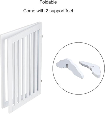unipaws 36”H Free Standing Pet Gate for Dog and Cat, Wooden Dog Gates for Doorway, Stairs, Room Divider, Step Over Foldable Pet Fence for The House, Expandable Barrier, Indoor Use, White
