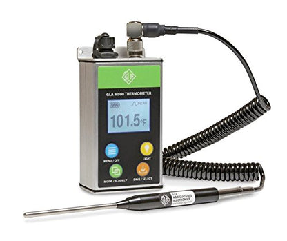 GLA M900 Veterinary Cattle Rectal Thermometer Smaller, Lighter. Fast, Accurate Temps in 8-15 Secs. Big, Back-Lit LCD. Rechargeable. Built for Dairies & Feedlots.