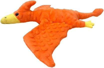 Squeaky Dog Toys Plush Dog Toy with Crinkle Paper Stuffed Durable Dog Chew Toys for Small Middle and Large Dogs Pterodactyl Orange