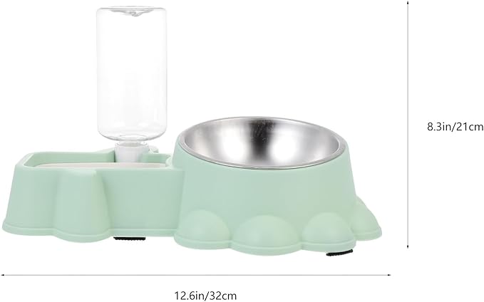 Multifunctional Dog Food Dispenser and Water Container Stainless Steel Automatic Pet Feeder Green for Home Use