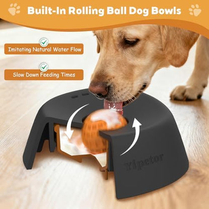 Yipetor Slow Feeder Dog Bowls for Liquid Treat, 【Entertained Ball-in】 Bone Broth Dog Lick Bowl, 3/4 Cup Yogurt Pup Lick Toy for Large Medium Small Breeds Dietary Supplement/Post-op Nutrition