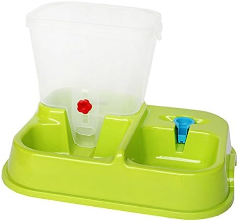 Plastic Pet Self Feeder & Self Waterer Dog Feeder Waterer (Green)