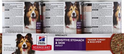 Hill's Science Diet Sensitive Stomach & Skin,Adult 1-6,Stomach & Skin Sensitivity Support,Wet Dog Food,Turkey-& Rice Stew,12.5 oz Can,(Pack of 24)