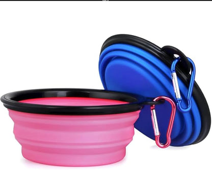 Collapsible Pet Bowl Set, Portable Silicone Travel Food Water Bowls with Carabiner Clip, Multi-Color, Space-Saving Design for Dogs Cats (Purple & Blue)