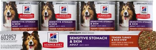 Hill's Science Diet Sensitive Stomach & Skin,Adult 1-6,Stomach & Skin Sensitivity Support,Wet Dog Food,Turkey-& Rice Stew,12.5 oz Can,(Pack of 24)