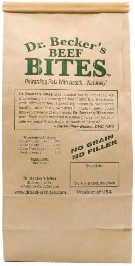 Dr. Becker's Original Beef Bites | 100% Pure Meat Protein | Grain Free Liver Training Treats for Dogs & Cats, 5 oz