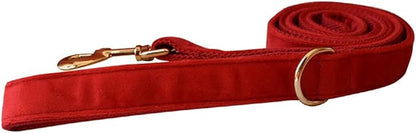 Love Dream Velvet Dog Collar and Leash Set, Soft & Comfy Adjustable Dog Leash and Collar with Heavy Duty Metal Buckle for Small Medium Large Dogs Training & Walking (Medium, Red)