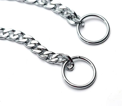 Flat Siver Dog Choker Collar for Medium Dogs, Metal Slip Chain, Collars Heavy Duty Training Martingale Dog Chins for XXS XS Small Large Breed Pets, M