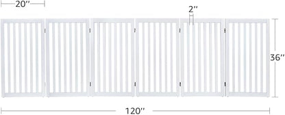 unipaws 120" Extra Wide Pet Gate, Free Standing Dog Gate for Doorways, Stairs, Foldable Gate & Room Divider, Wooden Puppy Playpen, Expandable Barrier for The House, Indoor Use (36" H, White)