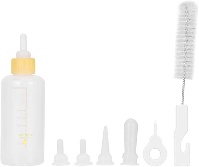 6PCS/ Set Pet Puppy Kitten Feeding Bottle Small Dog Cat Milk Nursing Care Kit Liquid Feeding Supplies 60ml with Replacement Nipples kitten bottle feeding kit (Yellow)