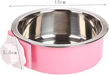 Andiker Pet Bowl 2-in-1 Removable Stainless Steel Food Bowl for Puppy/Cat, Hanging Cage Large Water Food Feeder for Dogs Cats (Small, Pink)