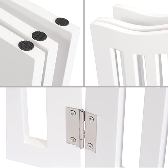 Pet Gate, Wooden Free Standing Dog Gate for Small Dogs and Cats. Great Folding Fence for Doorways, Halls, Stairs. White