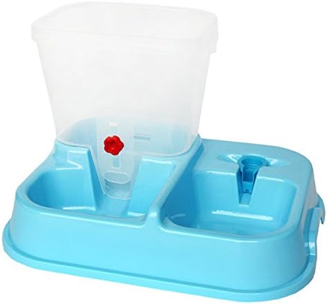 Plastic Pet Self Feeder & Self Waterer Dog Feeder Waterer (Light Blue)