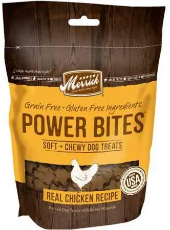 Merrick Power Bites Chicken Recipe Soft Dog Treats, Grain-Free Dog Snack with Real Chicken, 6 oz Bag